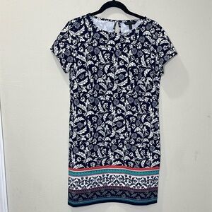 Banana Republic Navy Blue White Floral Border Hem Shift Dress Size 6 Lovely